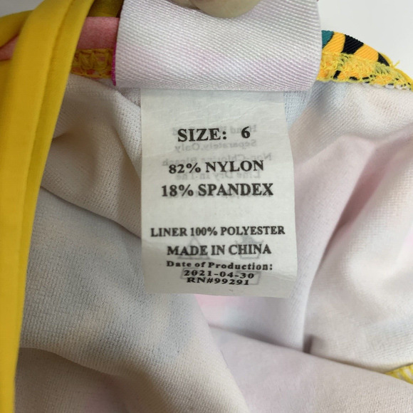 Kanu Surf Girls One Piece Swimsuit Size 6 Yellow Floral Crisscross Straps Tropic - Picture 8 of 9